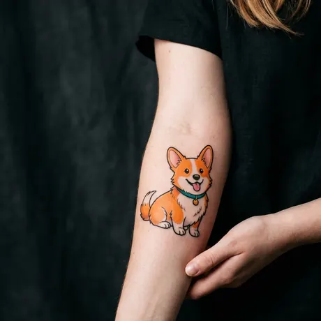 Corgi portrait tattoo on skin