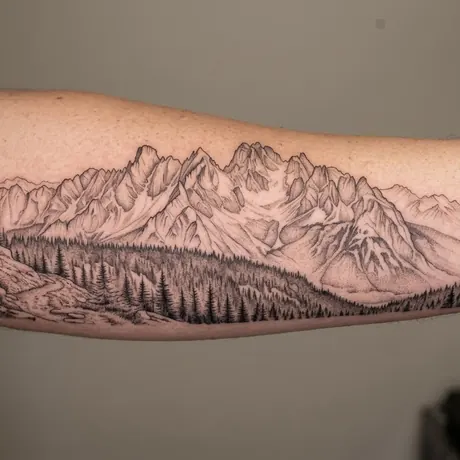 Mountain range tattoo on an arm