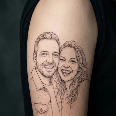 Couple portrait tattoo on skin