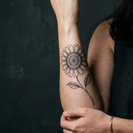 Sunflower tattoo on skin
