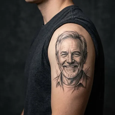 Portrait tattoo of a father on skin